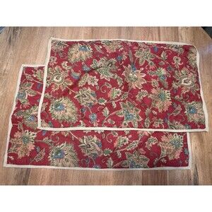 Chaps Annabelle 2 King Shams Red Jacobean Floral Paisley Jute Trim